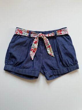 Jacadi Girls Liberty Floral Belted Denim Shorts - Size 6Y
